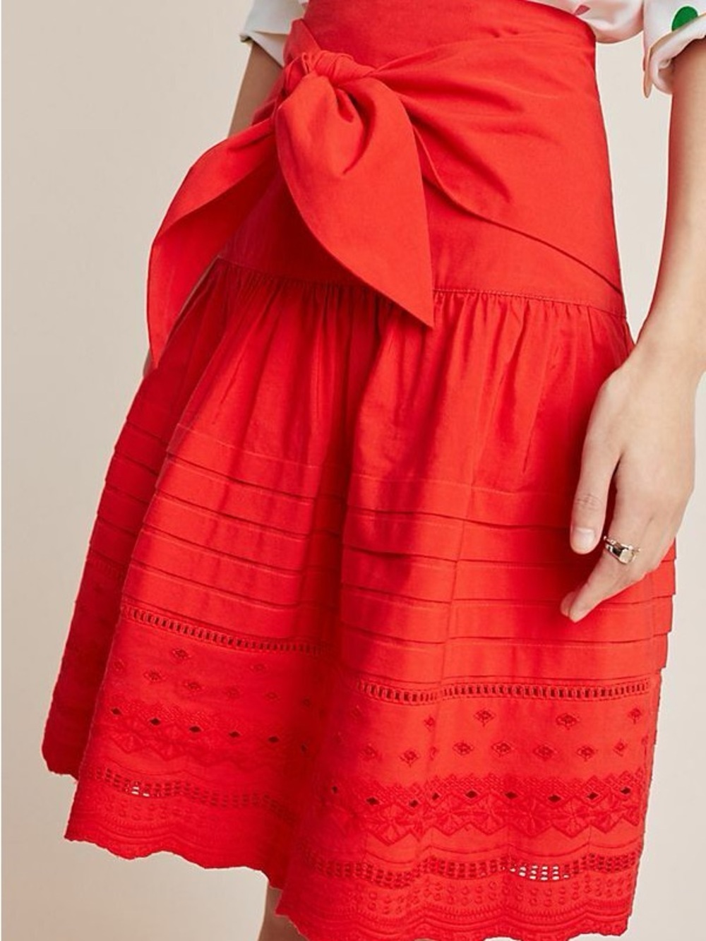 Maeve Red Tie-Waist Eyelet A-Line Skirt